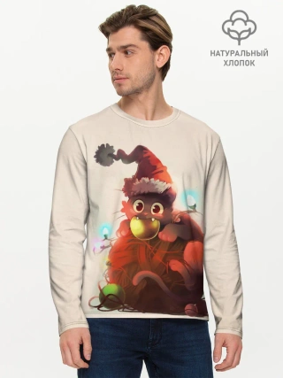 Мужской лонгслив базовый / Новогодний кот