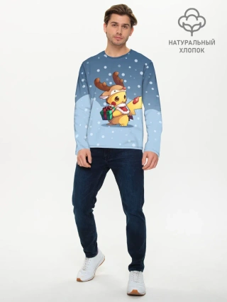 Мужской лонгслив базовый / Новогодний Пикачу