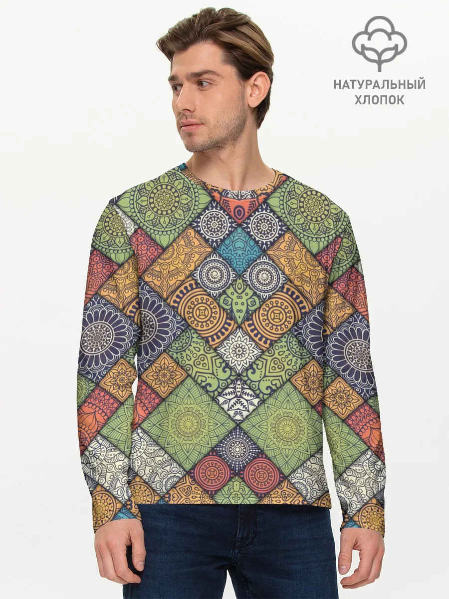Мужской лонгслив базовый / Мандалы лоскутный печворк