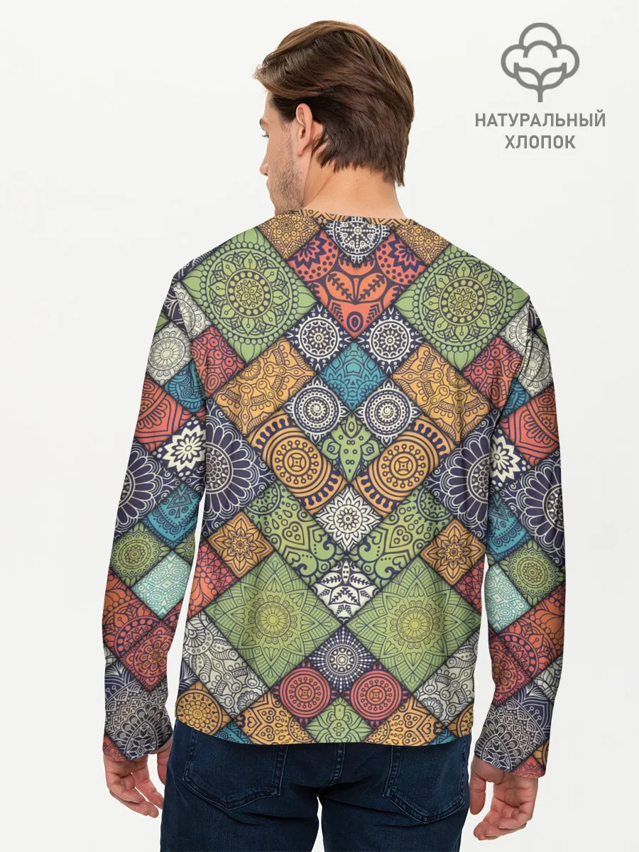 Мужской лонгслив базовый / Мандалы лоскутный печворк