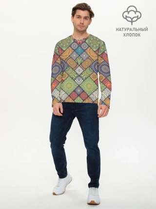 Мужской лонгслив базовый / Мандалы лоскутный печворк