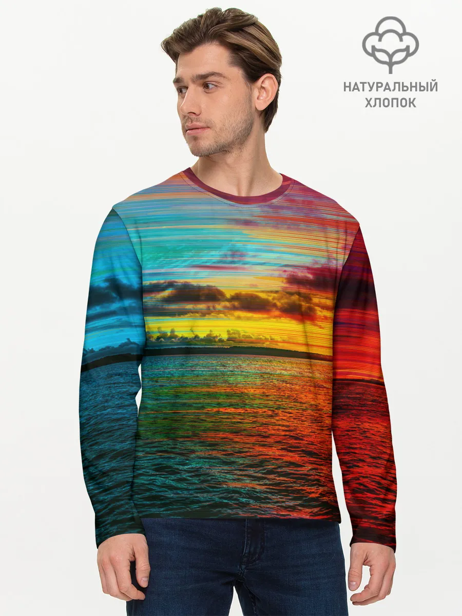 Мужской лонгслив базовый / Glitch Sunset