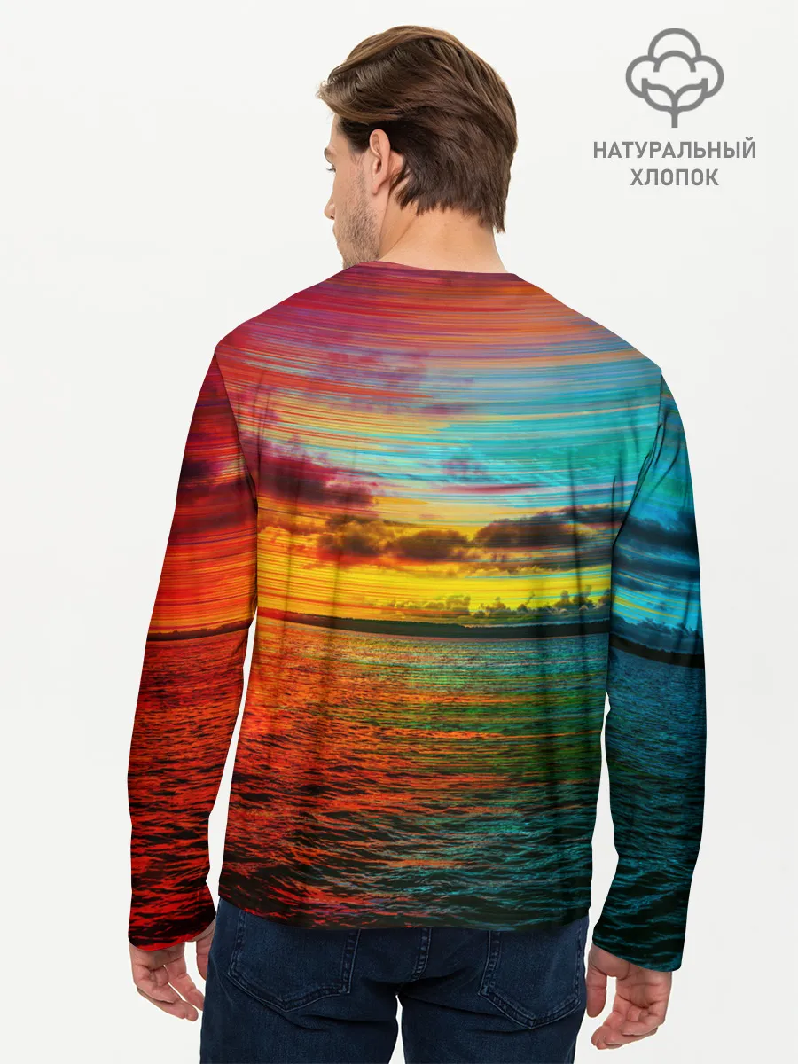 Мужской лонгслив базовый / Glitch Sunset