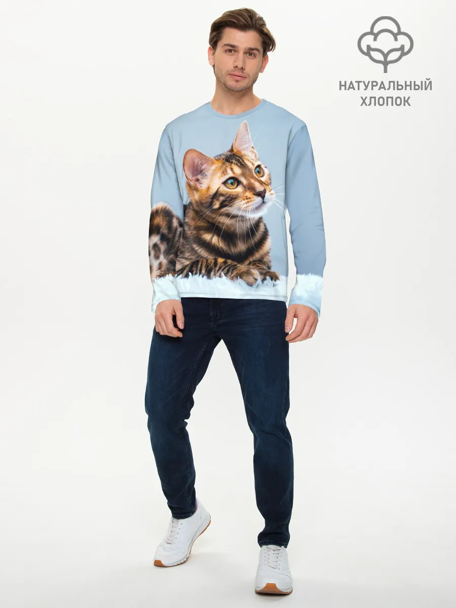 Мужской лонгслив базовый / Бенгальский кот