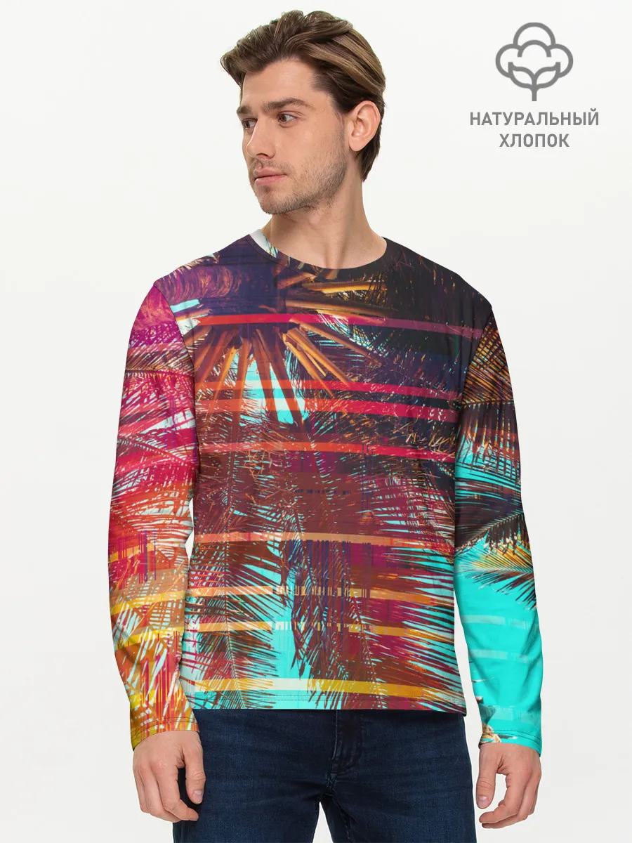 Мужской лонгслив базовый / Palm glitch art