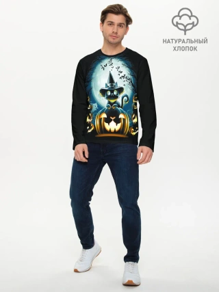 Мужской лонгслив базовый / Хэллоуин Кот