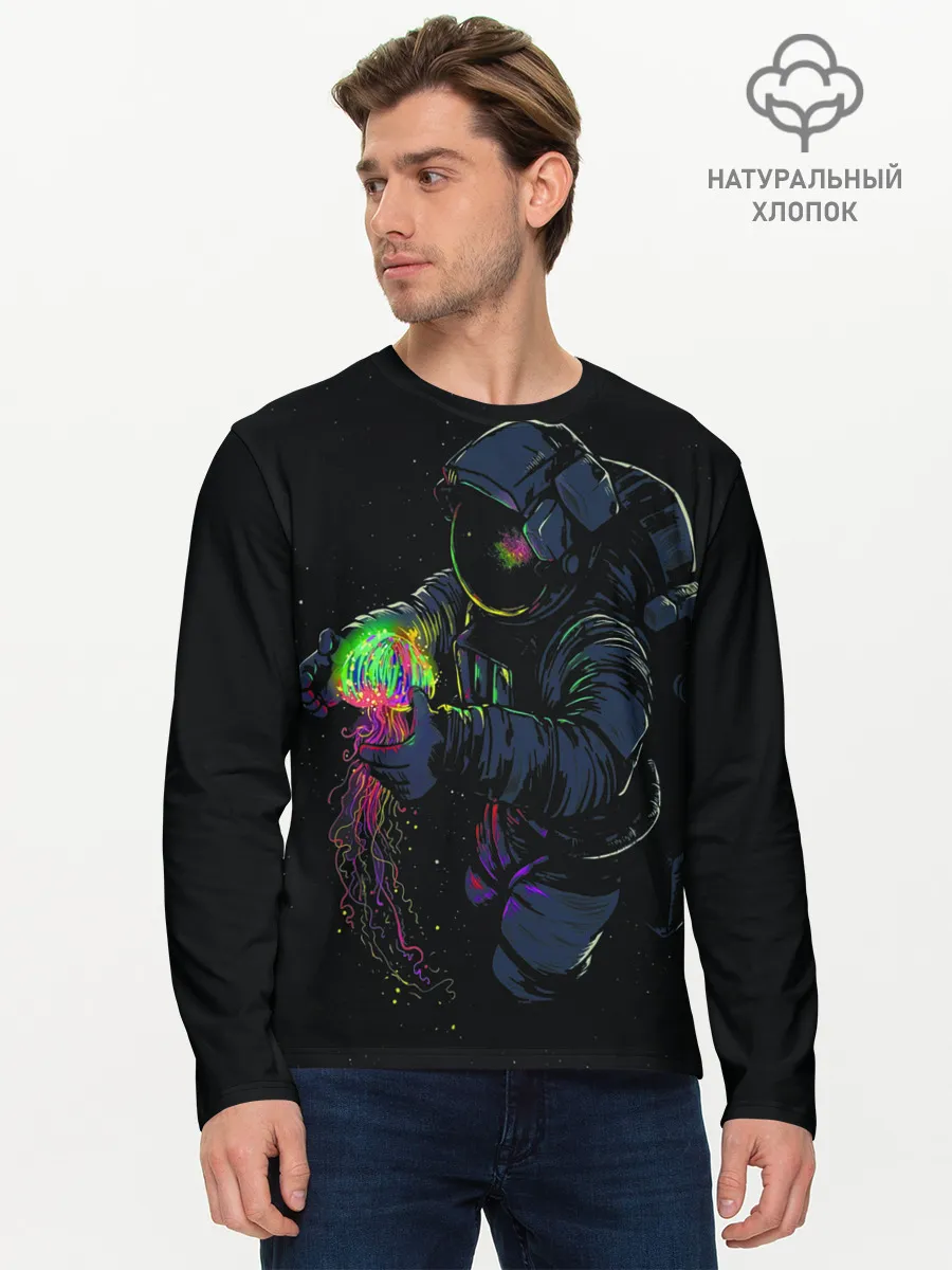 Мужской лонгслив базовый / Медуза и космонавт