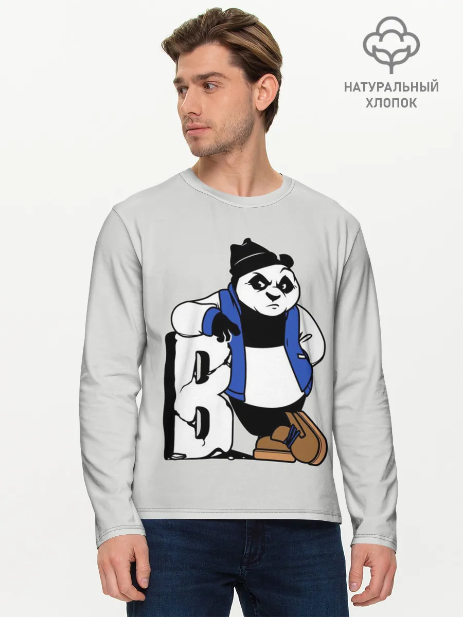 Мужской лонгслив базовый / Серьёзная Панда