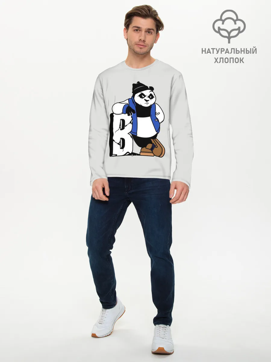 Мужской лонгслив базовый / Серьёзная Панда