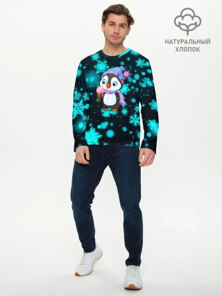 Мужской лонгслив базовый / Новогодний пингвин
