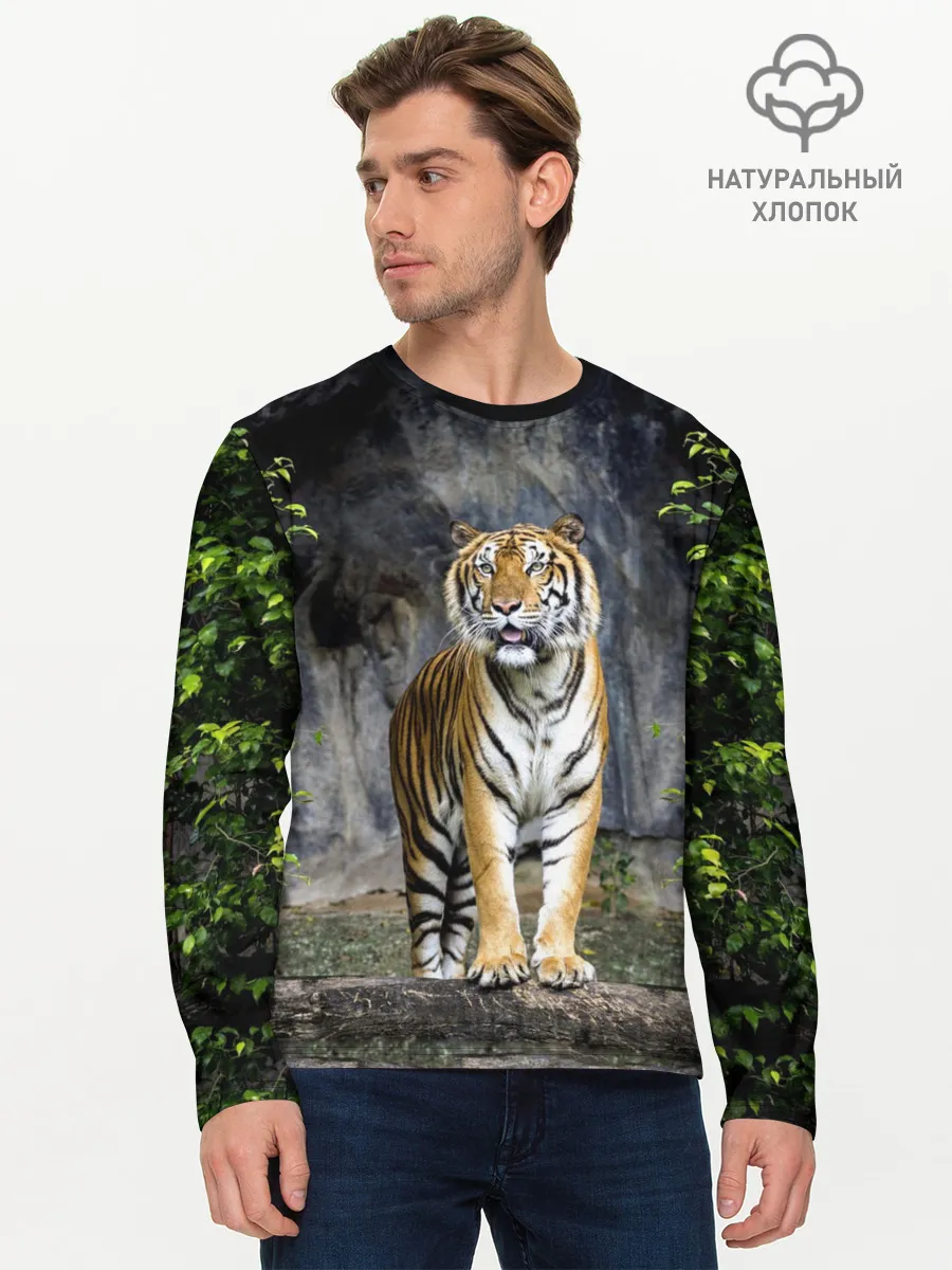 Мужской лонгслив базовый / ТИГР В ЛЕСУ