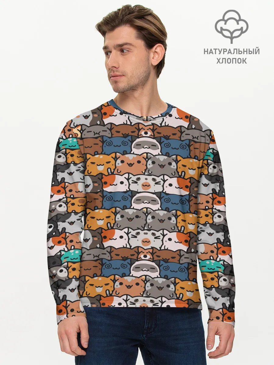 Мужской лонгслив базовый / Котейки