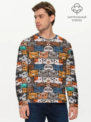 Мужской лонгслив базовый / Котейки
