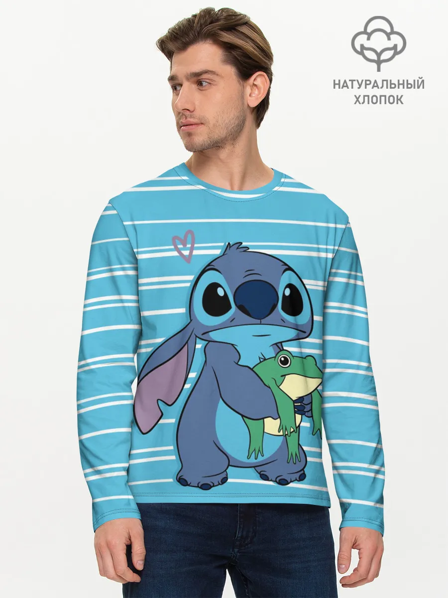 Мужской лонгслив базовый / Стич с лягушкой