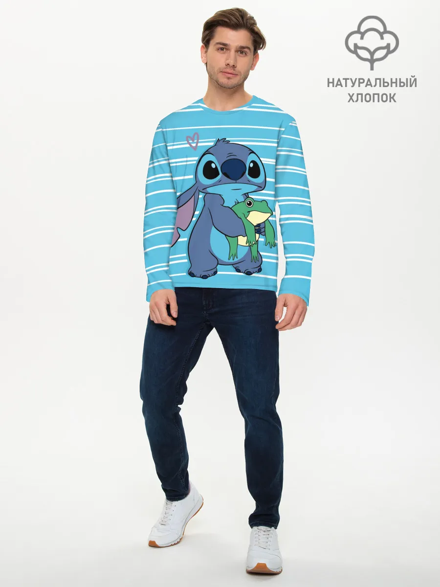 Мужской лонгслив базовый / Стич с лягушкой