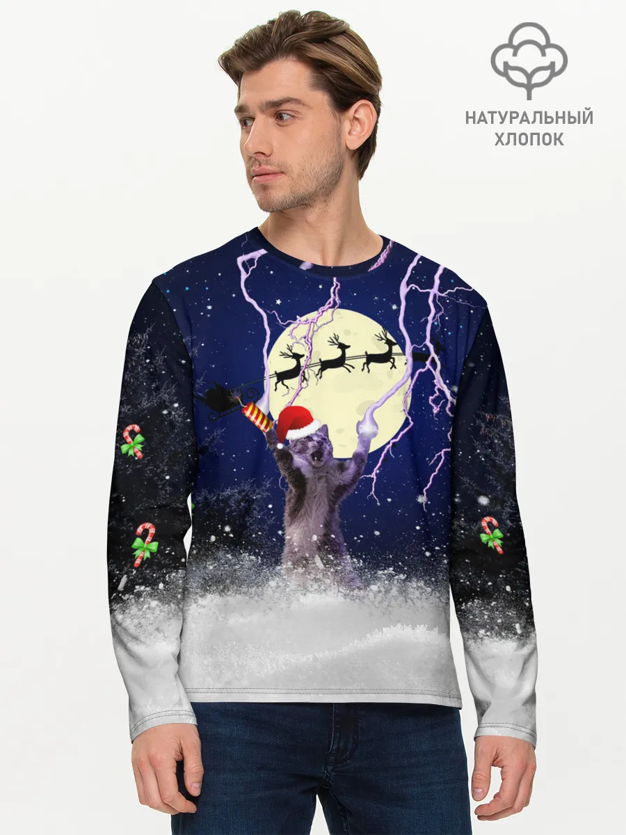 Мужской лонгслив базовый / Новогодний Кот
