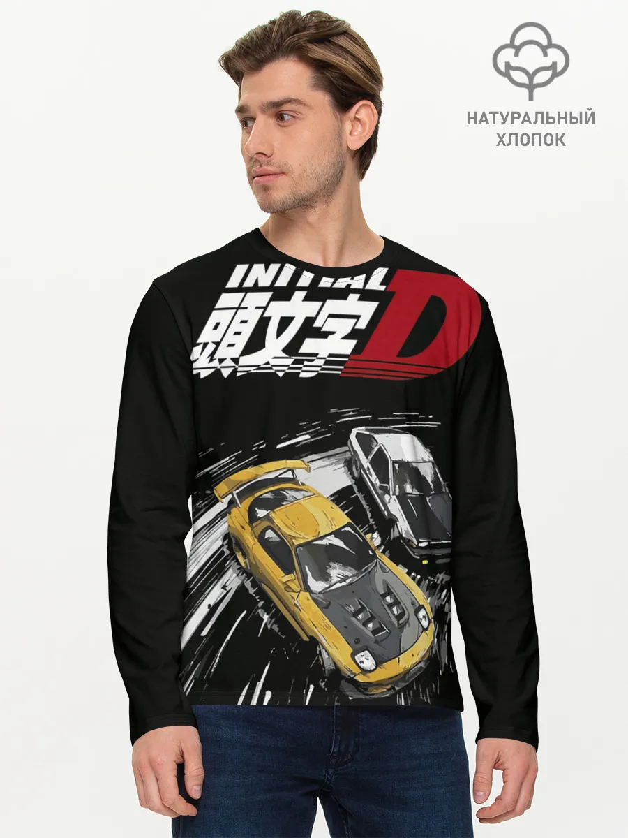 Мужской лонгслив базовый / Initial D две машины