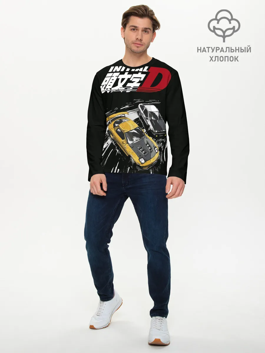 Мужской лонгслив базовый / Initial D две машины
