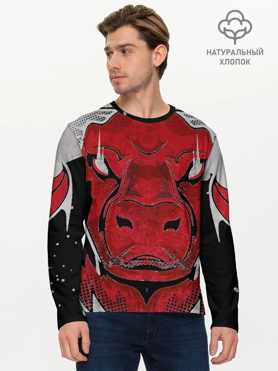 Мужской лонгслив базовый / Красный бык
