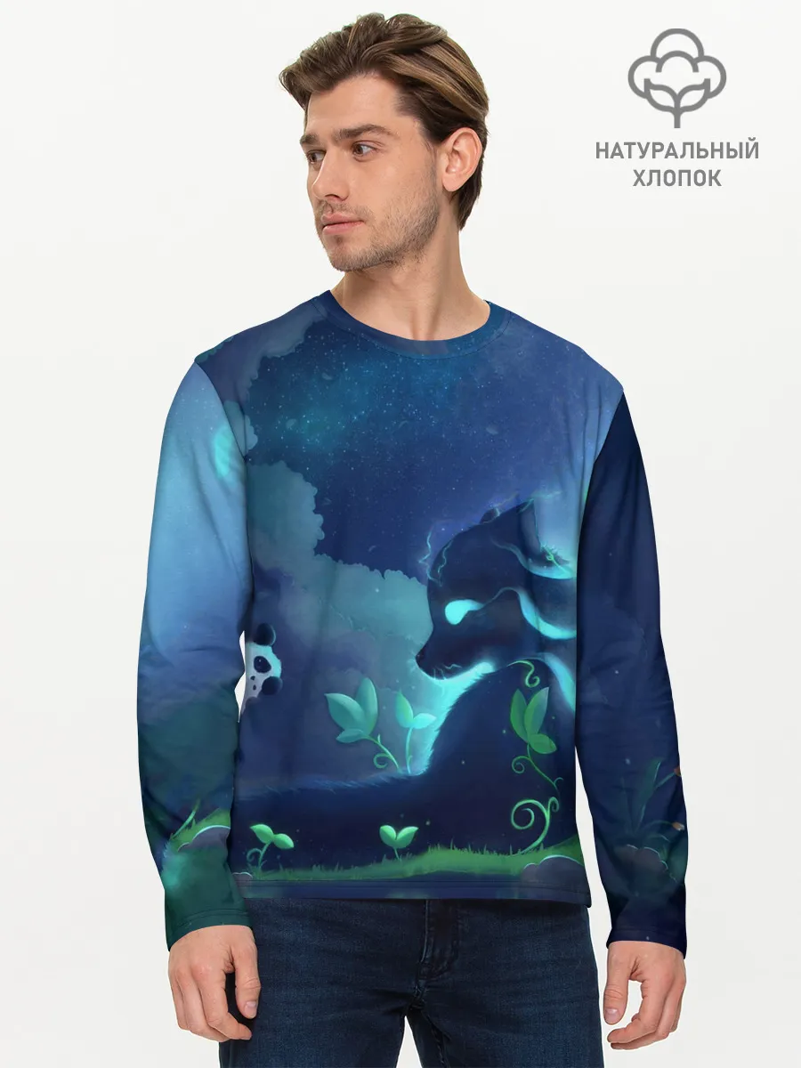 Мужской лонгслив базовый / Панда и лиса