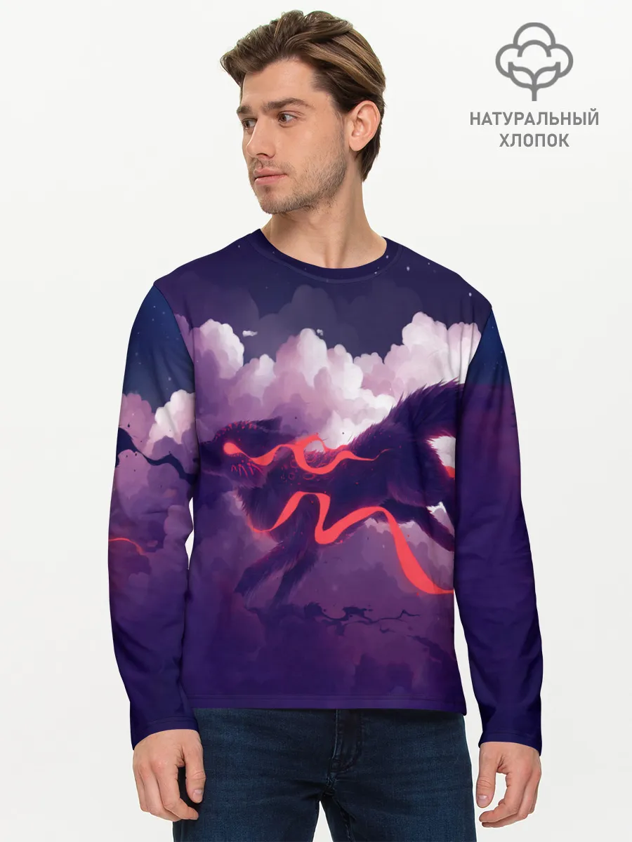 Мужской лонгслив базовый / Лиса бежит по облакам