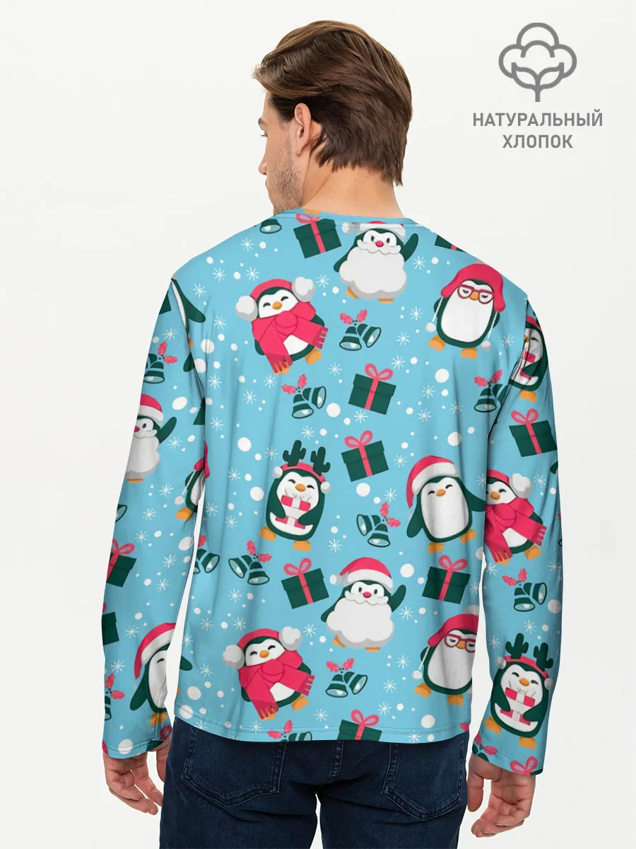 Мужской лонгслив базовый / Новогодние Пингвины