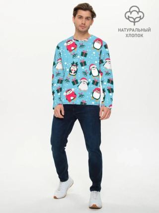 Мужской лонгслив базовый / Новогодние Пингвины