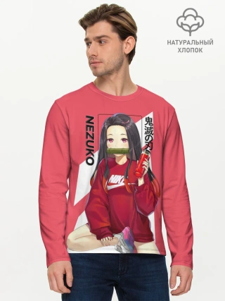 Мужской лонгслив базовый / Незуко коралловый