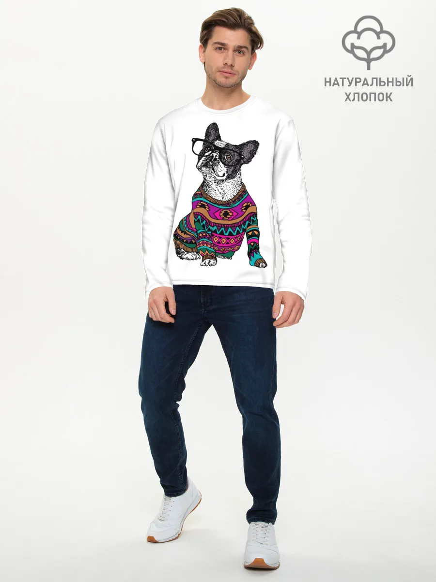 Мужской лонгслив базовый / Мопс Хипстер