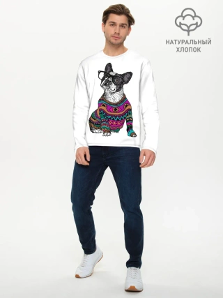 Мужской лонгслив базовый / Мопс Хипстер
