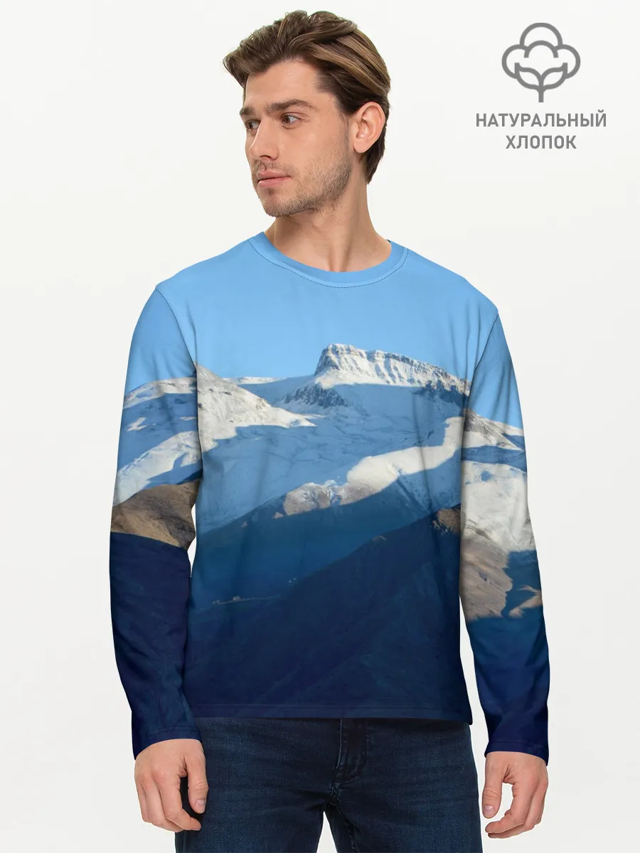 Мужской лонгслив базовый / Снежные горы