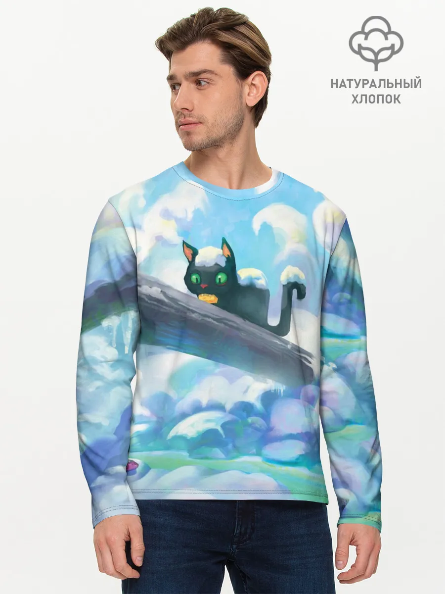 Мужской лонгслив базовый / Снежный котенок