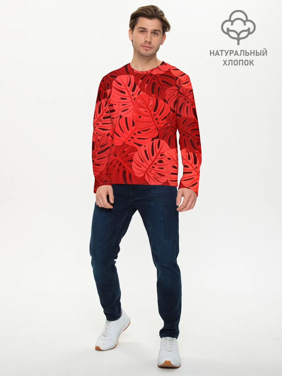 Мужской лонгслив базовый / Тропические листья Монстера