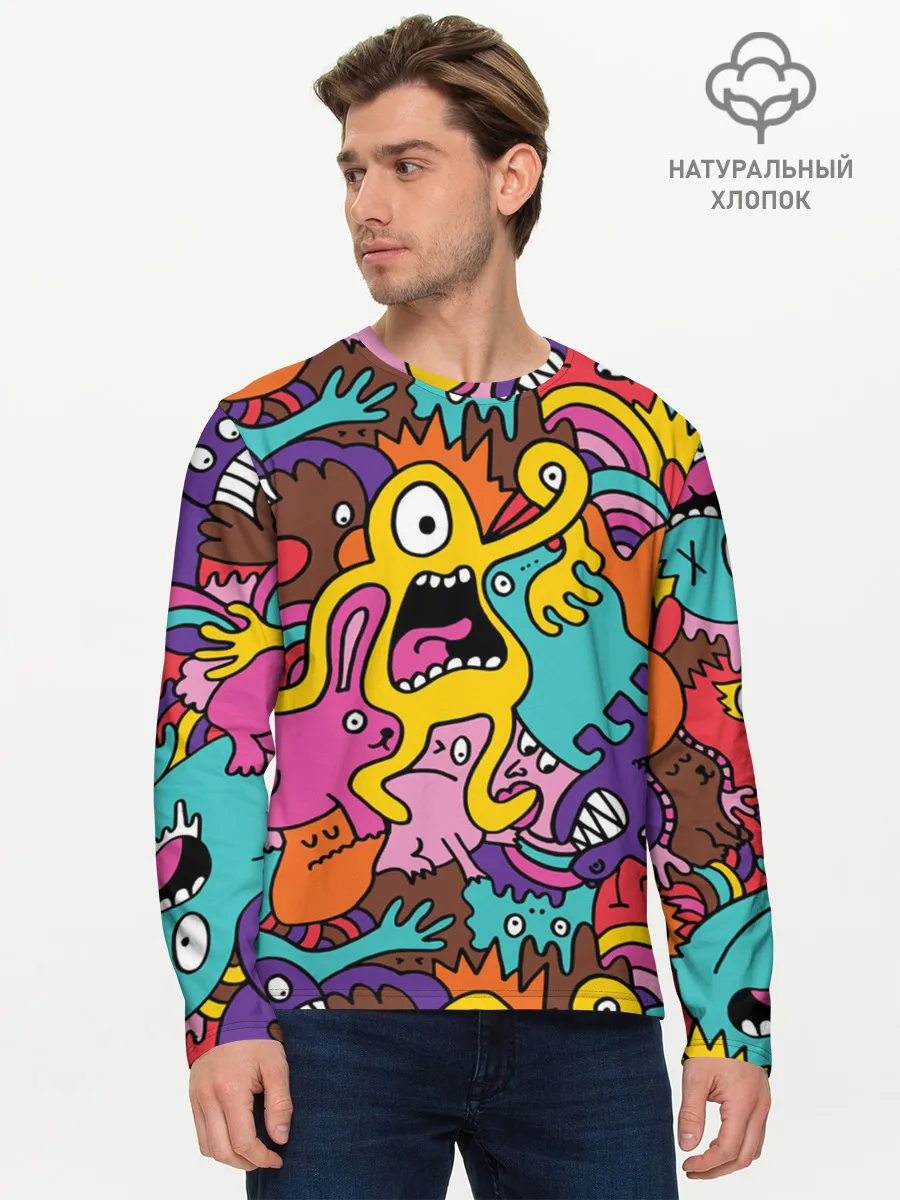 Мужской лонгслив базовый / crazy abstraction