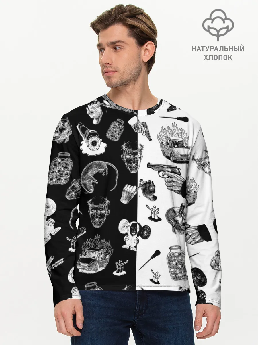 Мужской лонгслив базовый / КРОВОСТОК ТАТУИРОВКИ ЧБ