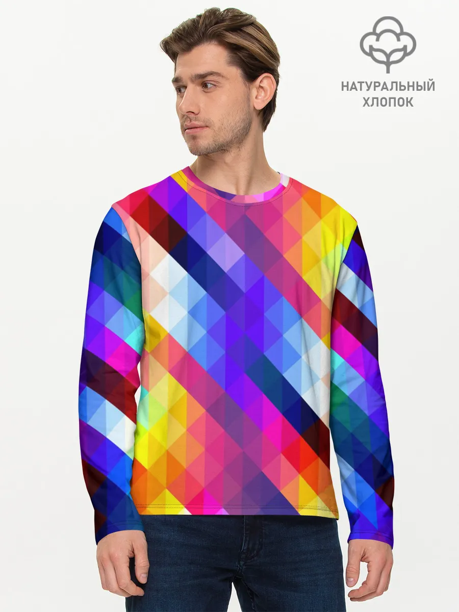 Мужской лонгслив базовый / Пиксельная радуга