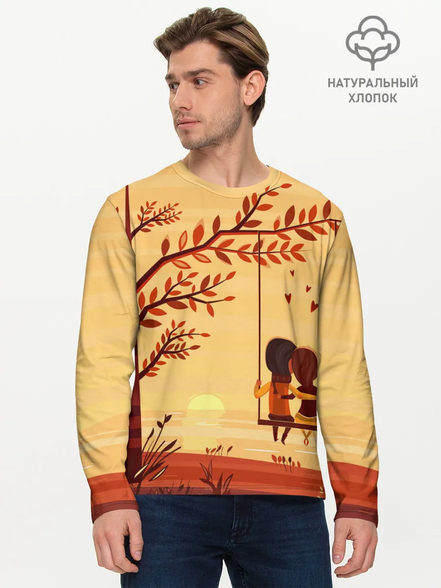 Мужской лонгслив базовый / Романтика. Пара на качелях