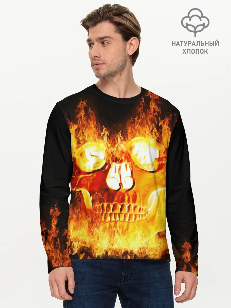 Мужской лонгслив базовый / Огненный череп