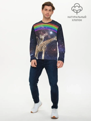 Мужской лонгслив базовый / Кот на Жирафе