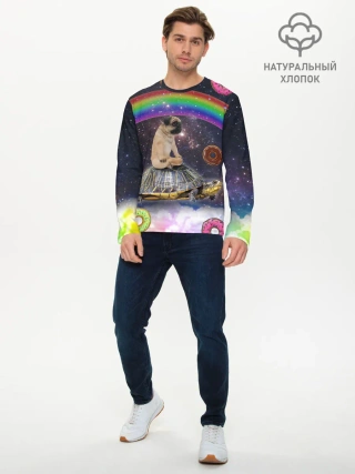 Мужской лонгслив базовый / Мопс на черепахе в космосе