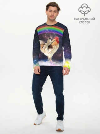 Мужской лонгслив базовый / Мопс на курице в космосе