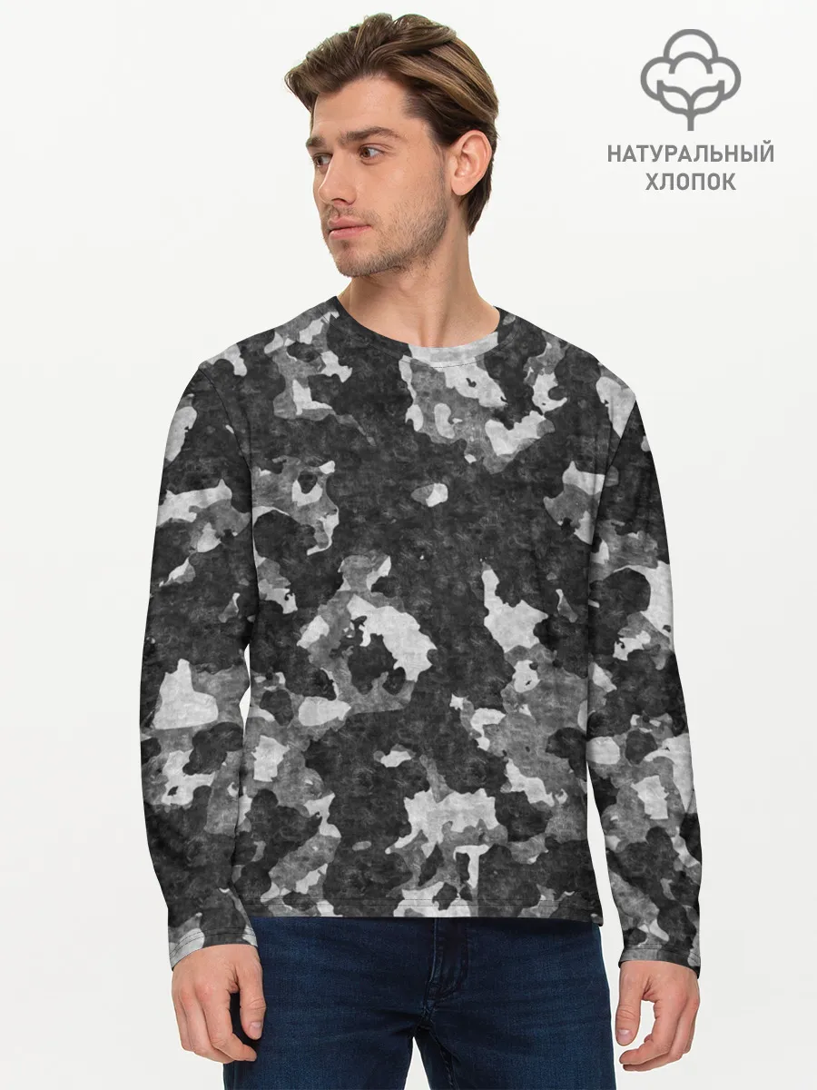 Мужской лонгслив базовый / Gray Camouflage