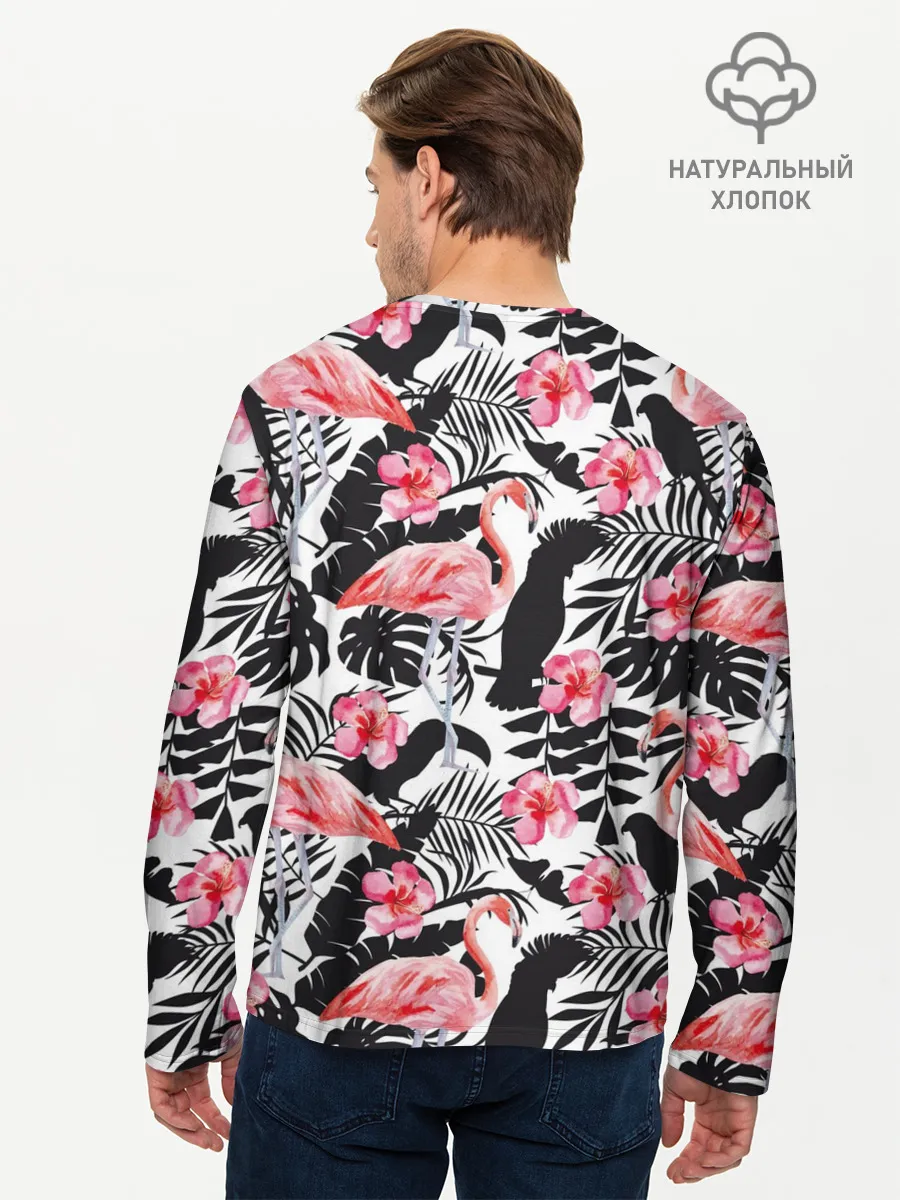 Мужской лонгслив базовый / фламинго и попугаи