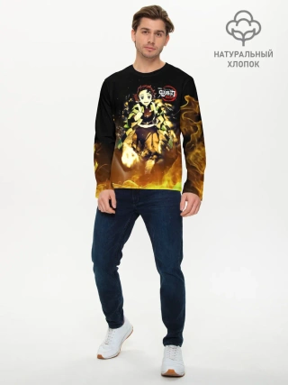 Мужской лонгслив базовый / Танджиро Камадо в огне