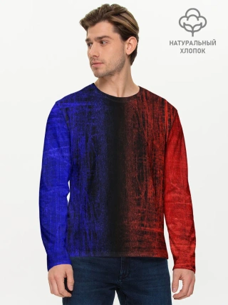 Мужской лонгслив базовый / Сине-Красная Текстура