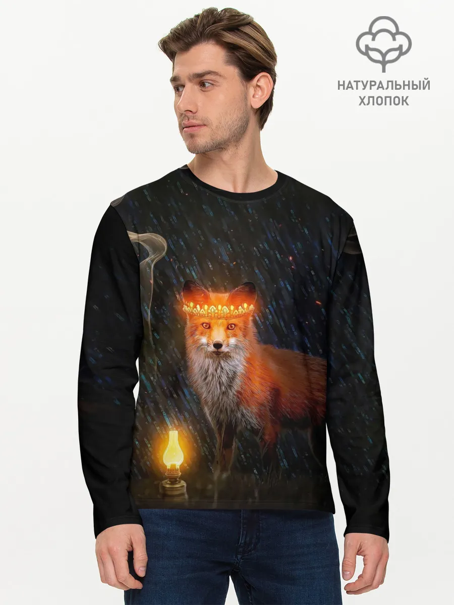 Мужской лонгслив базовый / Лиса с огненной короной