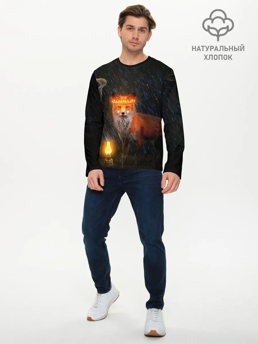 Мужской лонгслив базовый / Лиса с огненной короной