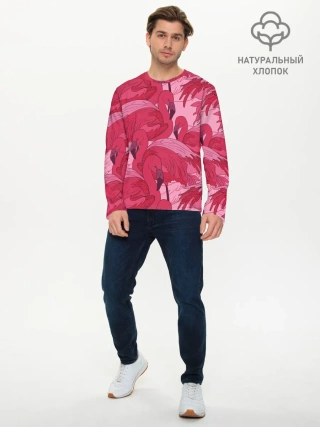 Мужской лонгслив базовый / розовые фламинго