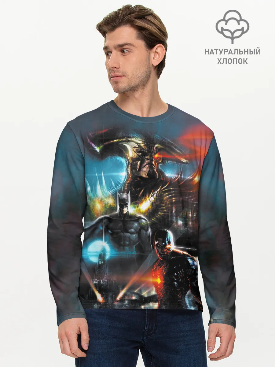 Мужской лонгслив базовый / Batman, Cyborg VS Steppenwolf