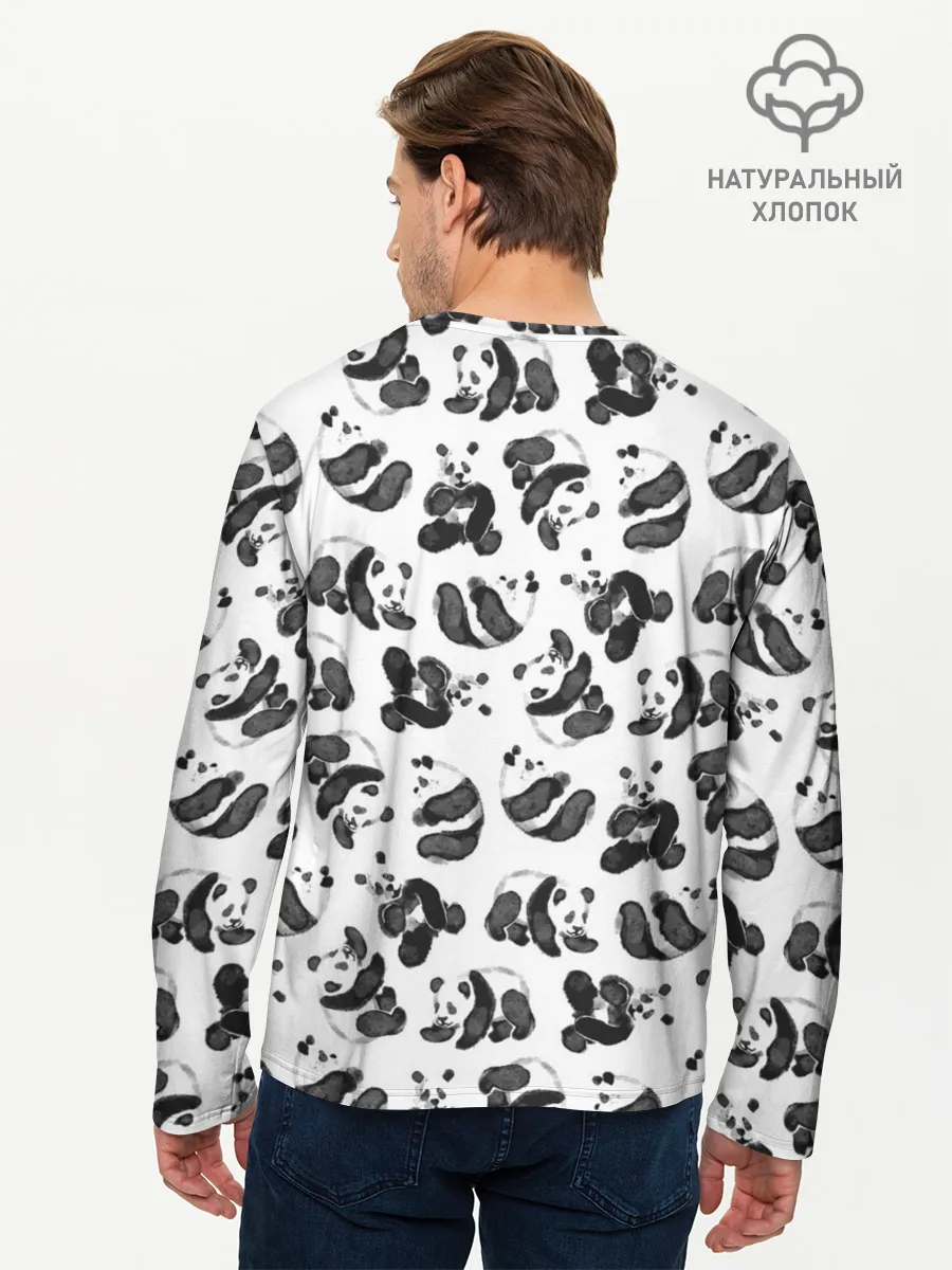 Мужской лонгслив базовый / Акварельные панды паттерн